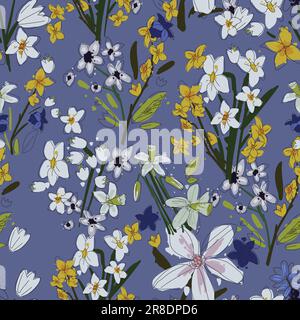 Seamless floral pattern. Vector ahand drawn flowers and leaves ...
