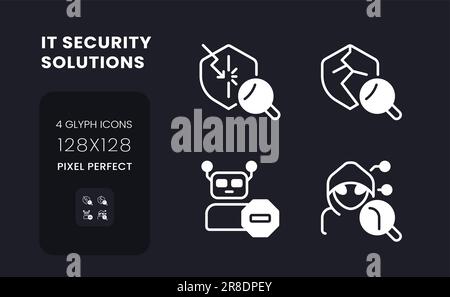 Cybersecurity solutions white solid desktop icons set Stock Vector