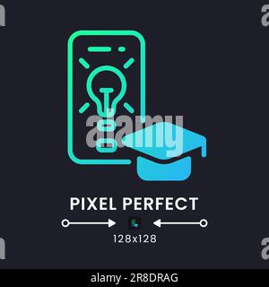 Education app blue solid gradient desktop icon on black Stock Vector