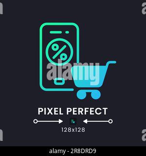 Online Shopping app blue solid gradient desktop icon on black Stock Vector