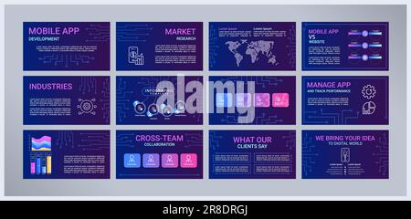 Mobile app development presentation templates set Stock Vector