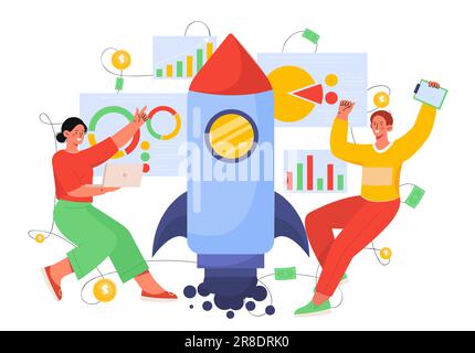 People launch rocket start up concept Stock Vector