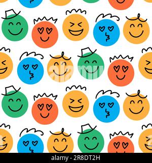 Fun Emoji Icons Seamless Pattern, Emoticon Faces Stock Vector