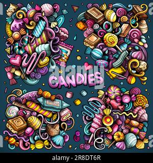 Candies cartoon vector doodle designs set Stock Vector Image & Art - Alamy