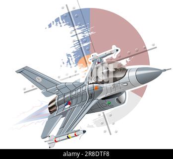 Vector Cartoon Military Jet Fighter Plane. Available EPS-10 vector format separated by groups and layers for easy edit Stock Vector