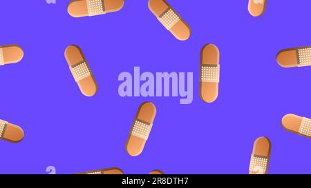 Endless seamless pattern of medical medical scientific objects of disinfecting beige adhesives for the treatment of wounds and cuts on a blue backgrou Stock Vector
