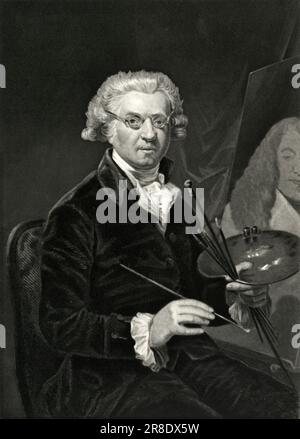 England, c. 1775 An engraving from a self portait of English painter Joshua Reynolds. Stock Photo