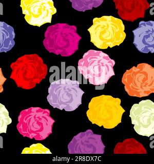 Seamless pattern with colored roses on black background Stock Vector