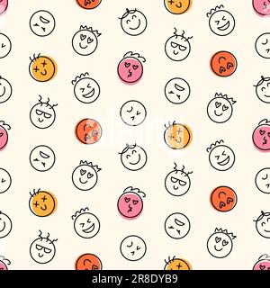 Fun Emoji Icons Seamless Pattern, Emoticon Faces Stock Vector