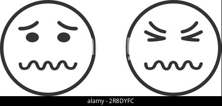 Face with confounded emotion, squiggly mouth and scrunched mimicry. Dizzy, grumpy, unhappy, sad emoticon icon isolated on white background. Vector graphic illustration Stock Vector