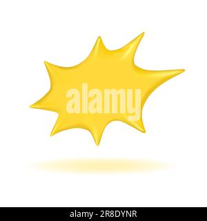 Shiny 3D render retro speech bubble of yellow or golden color, star shape, shadow below. Word, thought, whisper, emotion. Editable isolated element Stock Vector