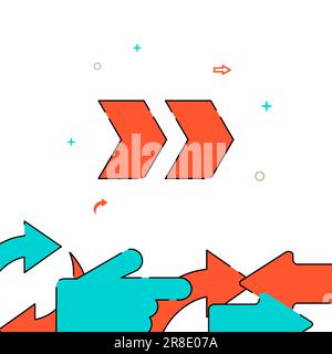 Fast forward double right arrow, speed, detour filled line vector icon, simple illustration, related bottom border. Stock Vector