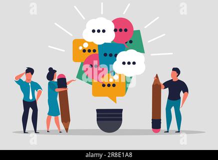 Brainstorming creative team of people. Creation of a new idea and cooperation in a team of professionals. New solution and business people come up wit Stock Vector