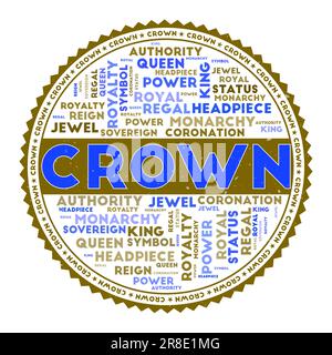 CROWN word image. Crown concept with word clouds and round text. Nice colors and grunge texture. Authentic vector illustration. Stock Vector