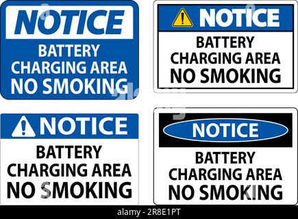 Notice Sign Battery Charging Area, No Smoking Stock Vector