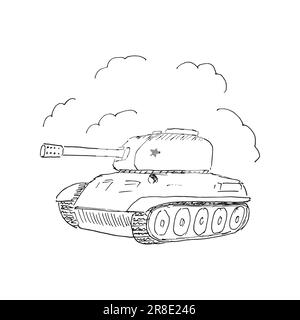 Army Tank Hand drawn. Vector illustration isolated. Stock Vector