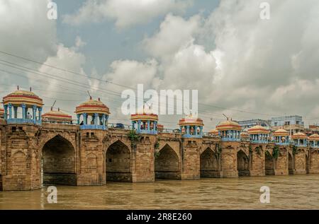 03-oct-2005 Shahi Bridge or Munim Khan's Bridge or Akbari Bridge Afghan architecture on Gomti River Jaunpur Uttar Pradesh INDIA Stock Photo