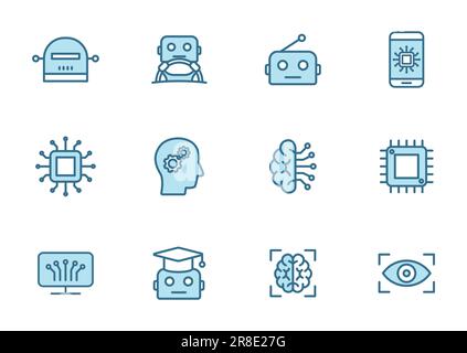 artificial intelligence line filled vector icons Stock Vector