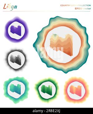 Libya logo collection. Colorful badge of the country. Layers around Libya border shape. Vector illustration. Stock Vector
