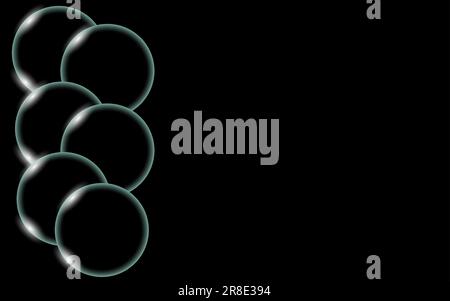 Transparent abstract shiny beautiful and convex smooth three-dimensional simple balls, bubbles, egg circles with glare of light located on the side of Stock Vector