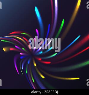 Multicolored abstract glowing festive salute, fireworks, magical energy, brilliant electric cosmic fiery of lines, stripes, rays of light on a colored Stock Vector