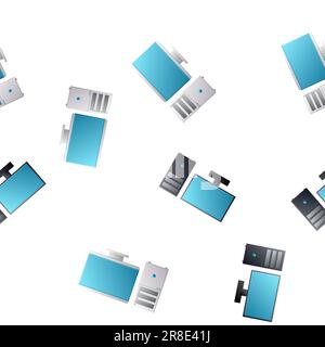 Computer monitor flat PC seamless pattern business technology screen symbol vector illustration. Stock Vector