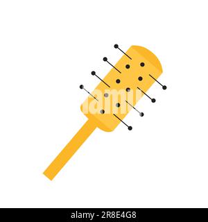 Flat designed yellow hair brush styling concept. Doodle illustration of hair comb in yellow color. Stock Vector