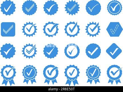 Account verification check mark icon collection. Social media verification  icons. Verified badge profile set. Blue check mark vector icon Stock Vector