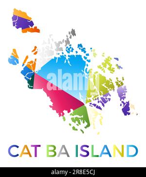 Bright colored Cat Ba Island shape. Multicolor geometric style island logo. Modern trendy design. Creative vector illustration. Stock Vector