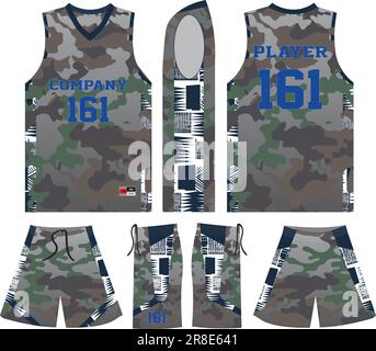 green camouflage basketball jersey, basketball jersey template Stock Vector