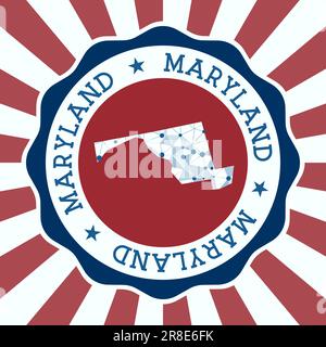 Maryland Badge. Round logo of US state with triangular mesh map and radial rays. EPS10 Vector. Stock Vector