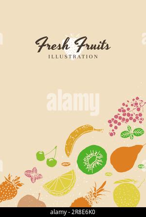 Fruit illustration sketch style retro colors vector Stock Vector