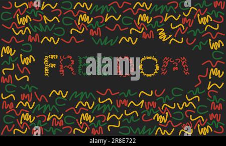 Fun red, green, yellow colors line doodle art seamless pattern with text. Creative abstract style art background for juneteenth day or black history Stock Vector