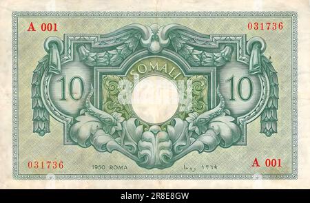 Photo Banknote Somaliland Italian,10 Somali,1950 Stock Photo