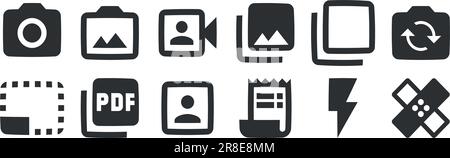 Set of 12 icons Image. Vector illustration of thin line icons. Set Quality icon. Linear icons set. Big UI icon set. UI and UX Stock Vector