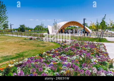 Mannheim, Germany - 26 May 2023: Federal horticulture and garden show, covering planting, and landscaping topics (Bundesgartenschau BUGA) Stock Photo