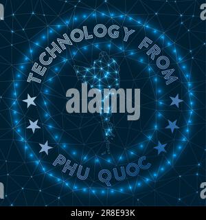 Technology From Phu Quoc. Futuristic geometric badge of the island. Technological concept. Round Phu Quoc logo. Vector illustration. Stock Vector