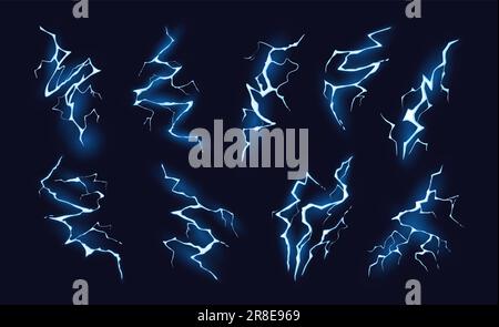 Cartoon Blue Lightning Thunderstorm Discharge by VectorTradition