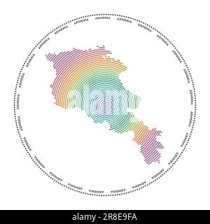 Armenia round logo. Digital style shape of Armenia in dotted circle with country name. Tech icon of the country with gradiented dots. Stock Vector