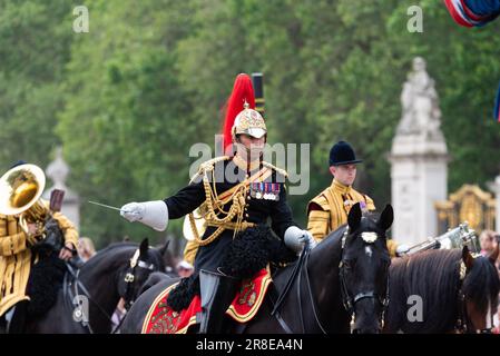 Major Paul Collis - Smith, Musical Director of the Household Cavalry Band, conducting the band during Trooping the Colour in The Mall, London, UK Stock Photo
