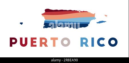 Puerto Rico map. Map of the country with beautiful geometric waves in red and blue colors. Vivid Puerto Rico shape. Vector illustration. Stock Vector