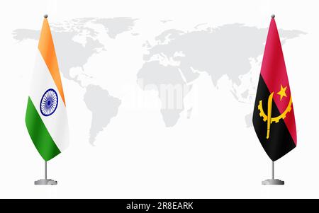 India and Angola flags for official meeting against background of world map. Stock Vector