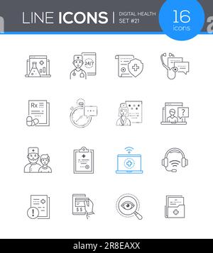 Digital Health - line design style icons set Stock Vector