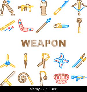 weapon war gun military icons set vector Stock Vector