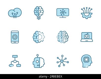 artificial intelligence line filled vector icons Stock Vector