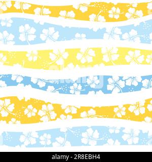 Seamless pattern with hibiscus flower on strip background Stock Vector