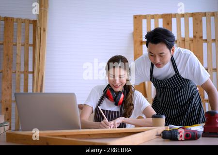 Carpenter work at workshop. Small business and craft product concept. Stock Photo
