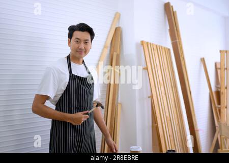 Carpenter work at workshop. Small business and craft product concept. Stock Photo