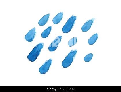 Watercolor vector drops. Blue strokes of paint brush isolated on white background. Aquarelle stains, splash, rain, water, clouds symbol. Fresh sign. T Stock Vector