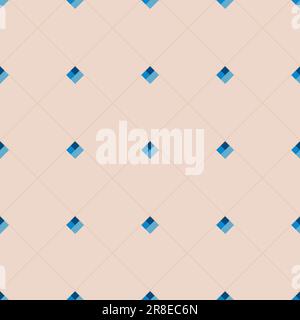 Geometric repeating vector ornament with diagonal lines and squares. Seamless abstract modern dark and light blue and beige pattern. Apparel pattern, Stock Vector